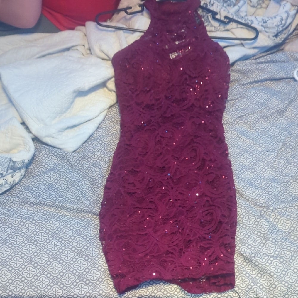 Burgundy Lace Halter Dress Windsor